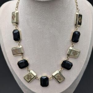 Isis Creative Necklace Gold Tone Black Faceted Links Geometric 18 Inch Earrings